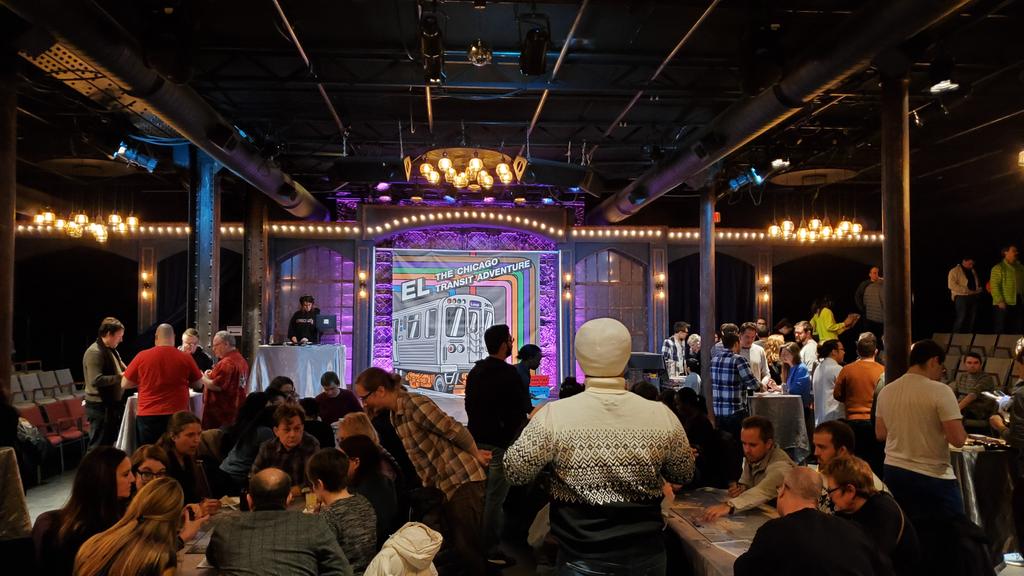 jahorne's tweet photo. Live from the @TransitTees EL board game launch party! #NUMTOT https://t.co/RYE45gP6vn