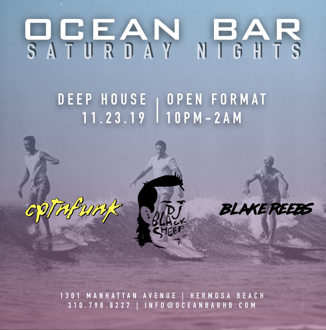 AltaHouseHB's tweet photo. TONIGHT AT OCEAN BAR | @djblacksheep_ with @blakereebs and @cptnfunk | 10PM - 2AM 
.
.
.
.
#oceanbarhb #hermosabeach #southbay #deephouse #southbaylocal #california #southbaydjs ⁣#letsgoout https://t.co/9mqxmKcLHd