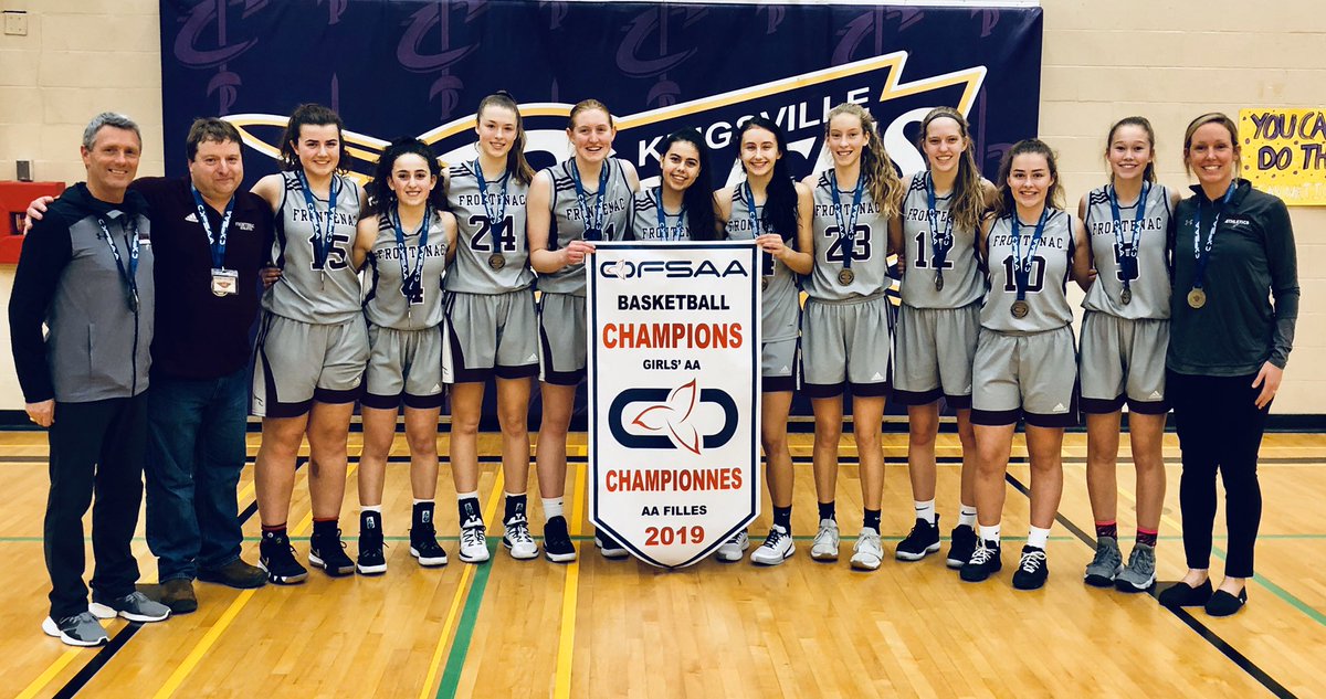 PatGrew's tweet photo. @FSSprops AA @ofsaabasketball Sr Girls Champions with a 60-58 win over Kennedy SS of Windsor 
#FrontenacFalcons #FalconPride https://t.co/IAHIR4hK6x