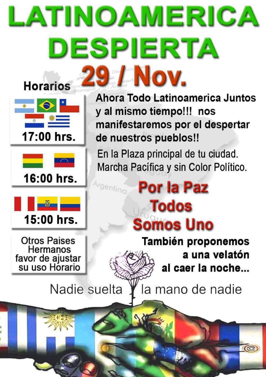 AgenciaLAA's tweet photo. Latinoamérica Despierta, los pueblos unidos contra la represión y por la democracia. Este 29-11 https://t.co/RioqIOyZp1