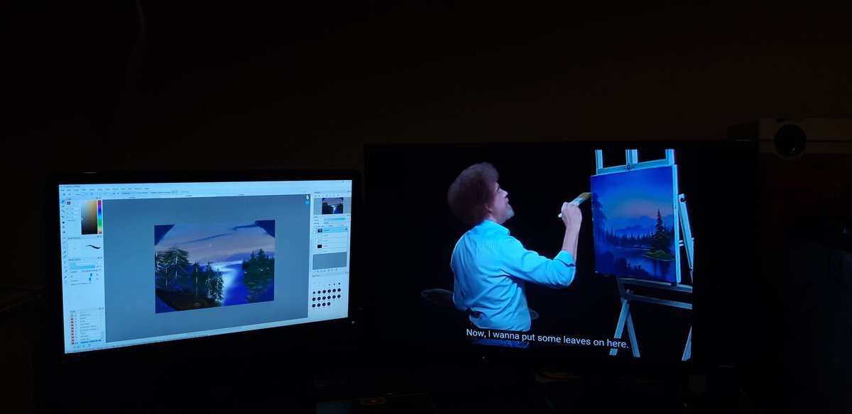Officialarlex's tweet photo. I decided to attempt to do my first digital art painting a bob ross one, a work of beauty shall I lie... I mean say. https://t.co/WwAYzXvNTr