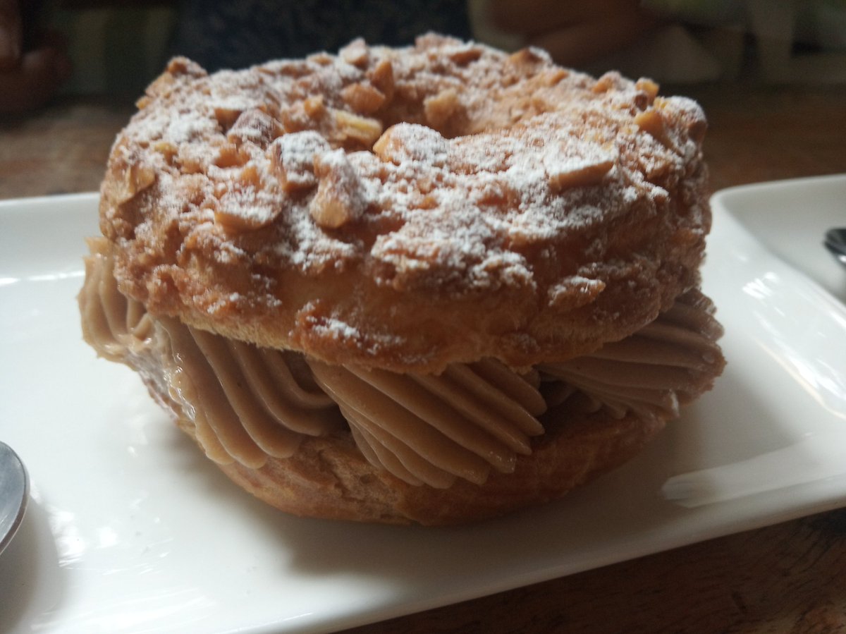 In 1910 Louis Durand made a dessert for Paris-Brest cycle race. It traditionally has a ring of choux pastry filled with a praline cream & its shape resembles that of a bicycle wheel. It was initially made to give energy to riders but it later became popular across France.