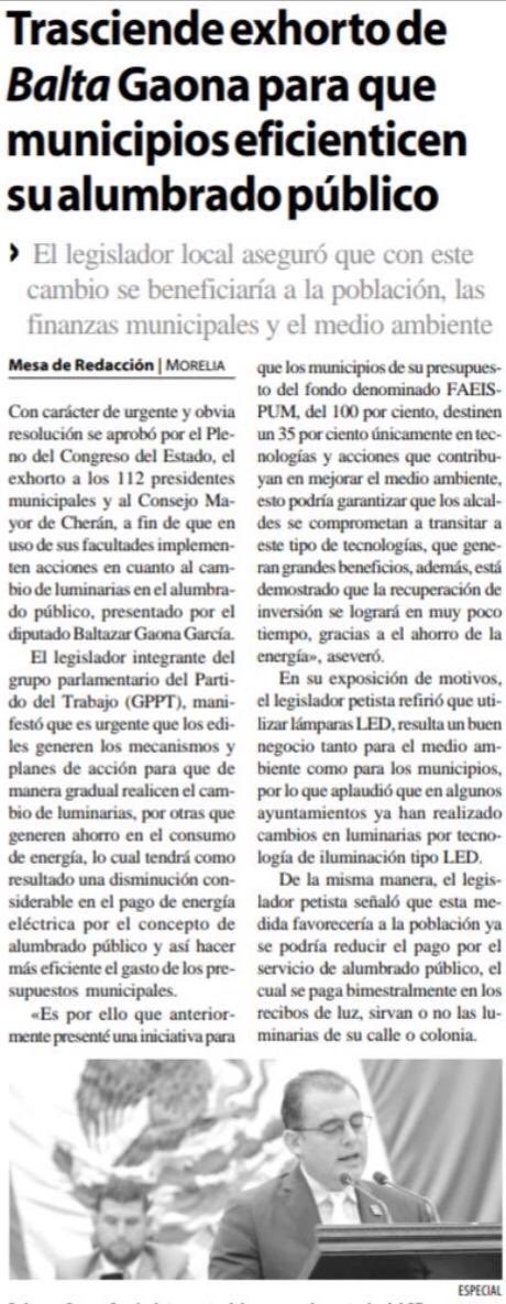 BaltaGaonaJr's tweet photo. Balta Gaona Jr 
Diputado por el Distrito de Tarimbaro en el Congreso de Michoacán PT 
Reducir el cobro de derecho por alumbrado público.
“El único rumbo seguro para la 4T es el PT” https://t.co/sHbqi7IW0U