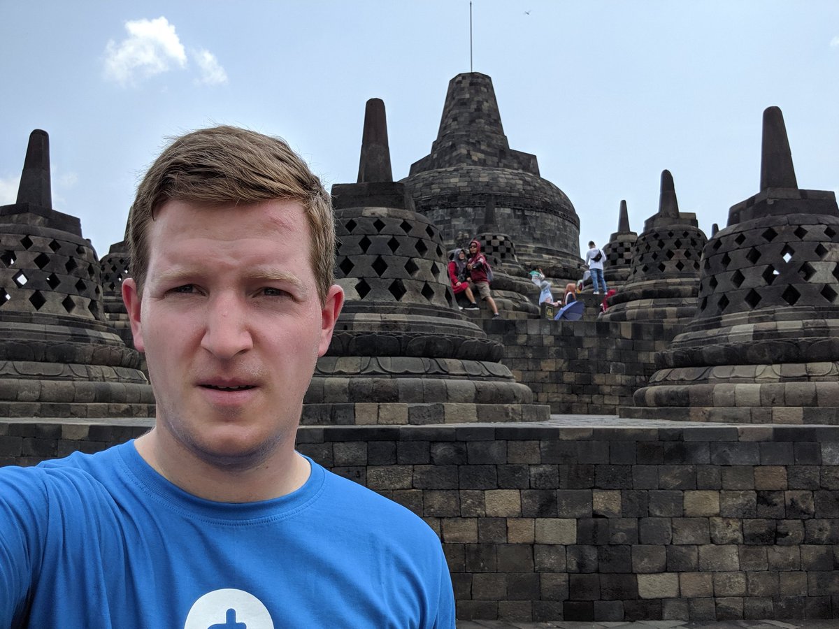 Exhausted picture of me climbing through Yogyakarta 