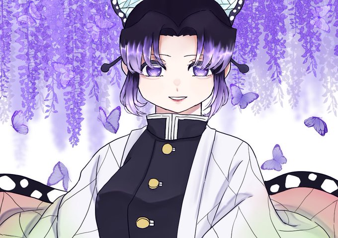 もるふぉさんがTwitterに投稿した胡蝶しのぶ(鬼滅の刃)のイラスト。