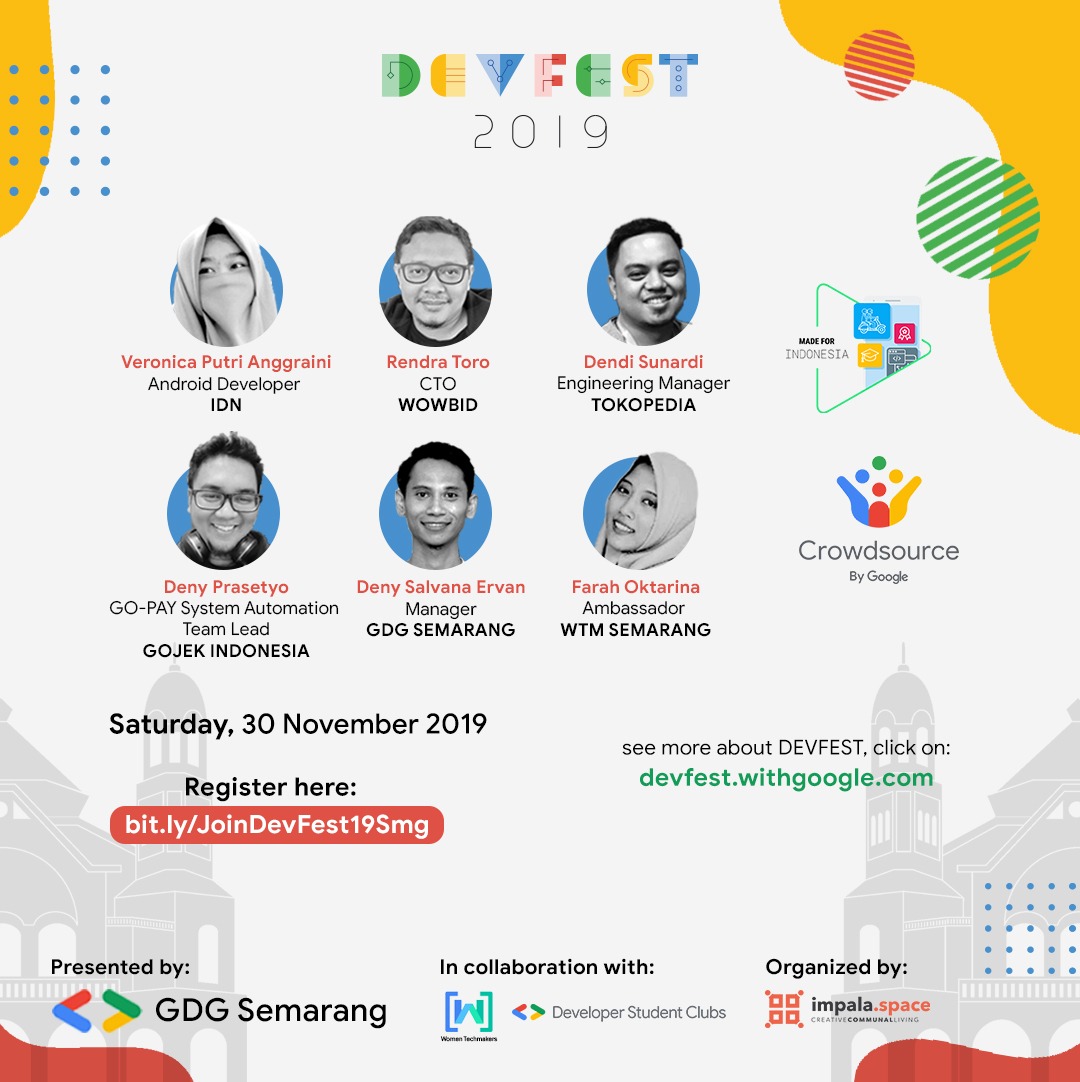 GDGSemarang's tweet photo. Hello Developer, Product and Technology Enthusiast!
Get ready for DevFest 2019 Semarang!
Lets join, seat are limited.
Add the date to your calendar for reminder.
See you on November 30th 2019 πππ
#DevFest19 #DevFest19Semarang #GDGSemarang https://t.co/zWyFhktLjC