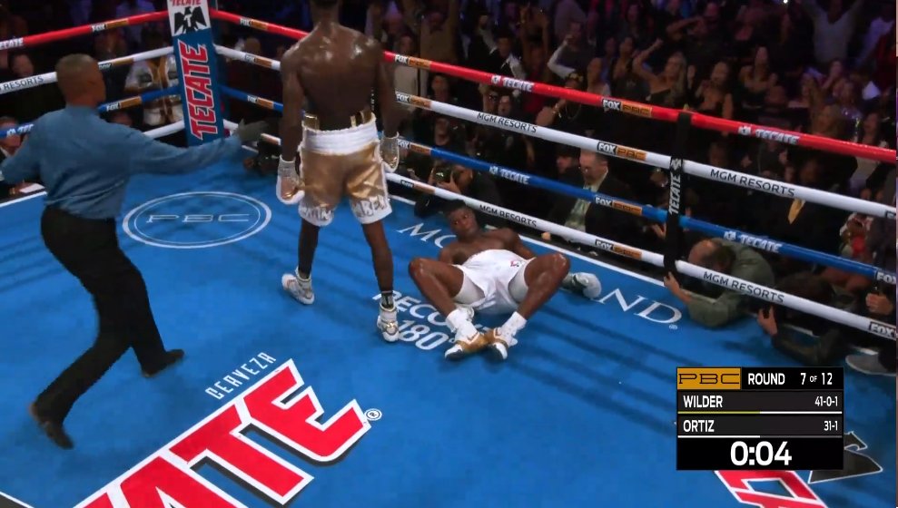 BleacherReport's tweet photo. Good night Ortiz 😴

Deontay Wilder beats Luis Ortiz via KO to move to 41-0-1 https://t.co/keLB98UZkm