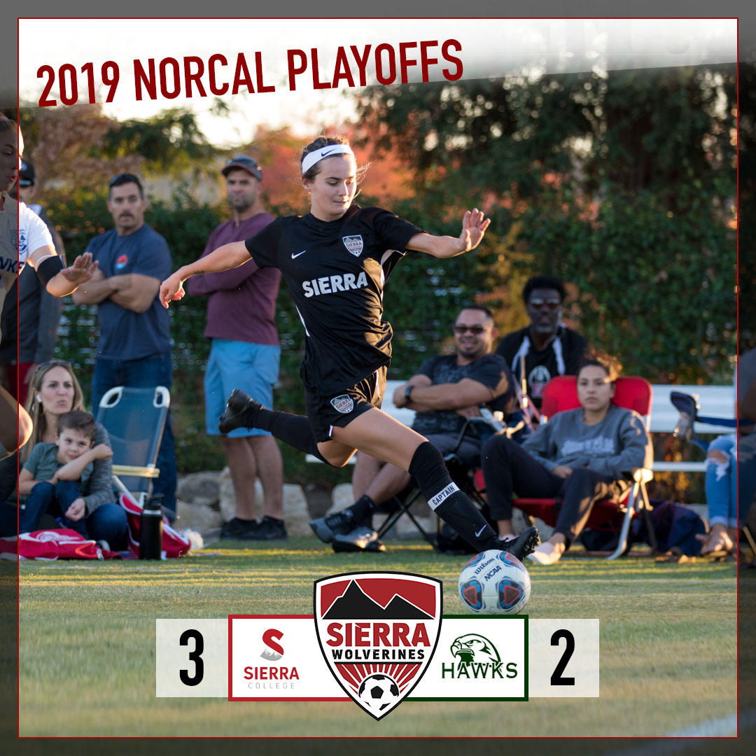 Women's Soccer hosted Evergreen Valley today in Rocklin in round 1 of the 2019 CCCAA Playoffs. In a match befitting postseason play, Sierra battled into overtime to take the 3-2 victory and advance to Tuesday's second round match, when the Wolverines will host Clovis at 2pm.