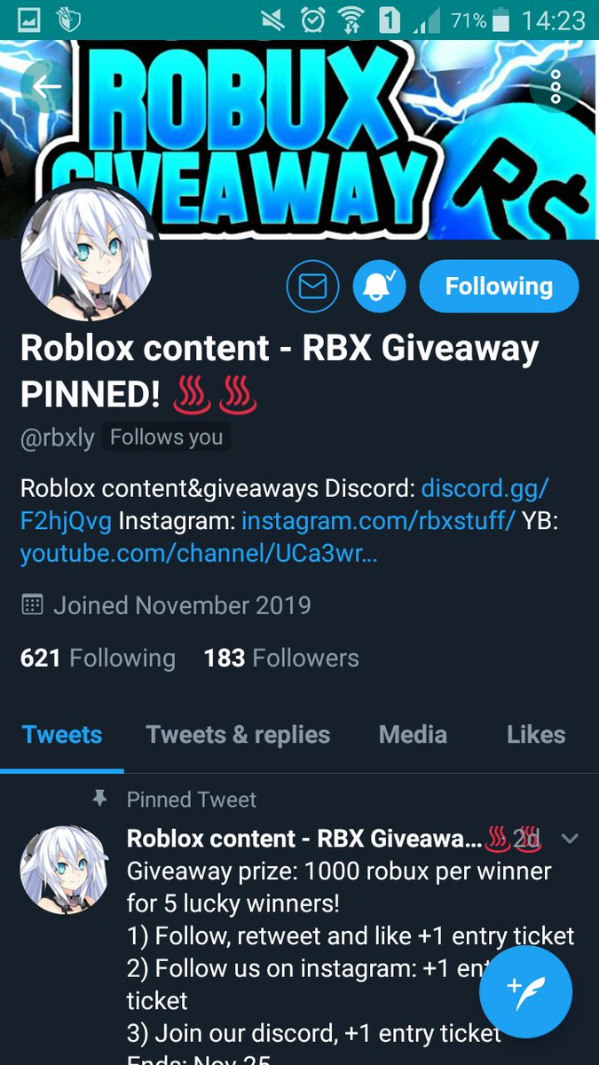 Rbxly Rbx Giveaway Pinned On Twitter Ends In 2 Days - roblox fall down a well to winners youtube
