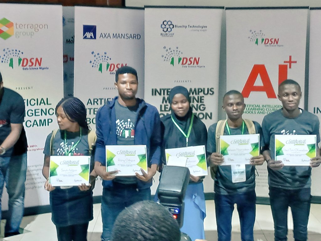 And I got two awards from the @DataScienceNIG 2019 Artificial Intelligence Bootcamp.  🤗🤗🤗

🏆 Best Poster award from RETINA-AI
🏆Mr Algorithm award from Terragon. 

Thanks to everyone who made this possible. Especially <a href="/AIPLUS_AAU/">DSN AI+ AAU</a> members. 🙏

#AIBootcamp