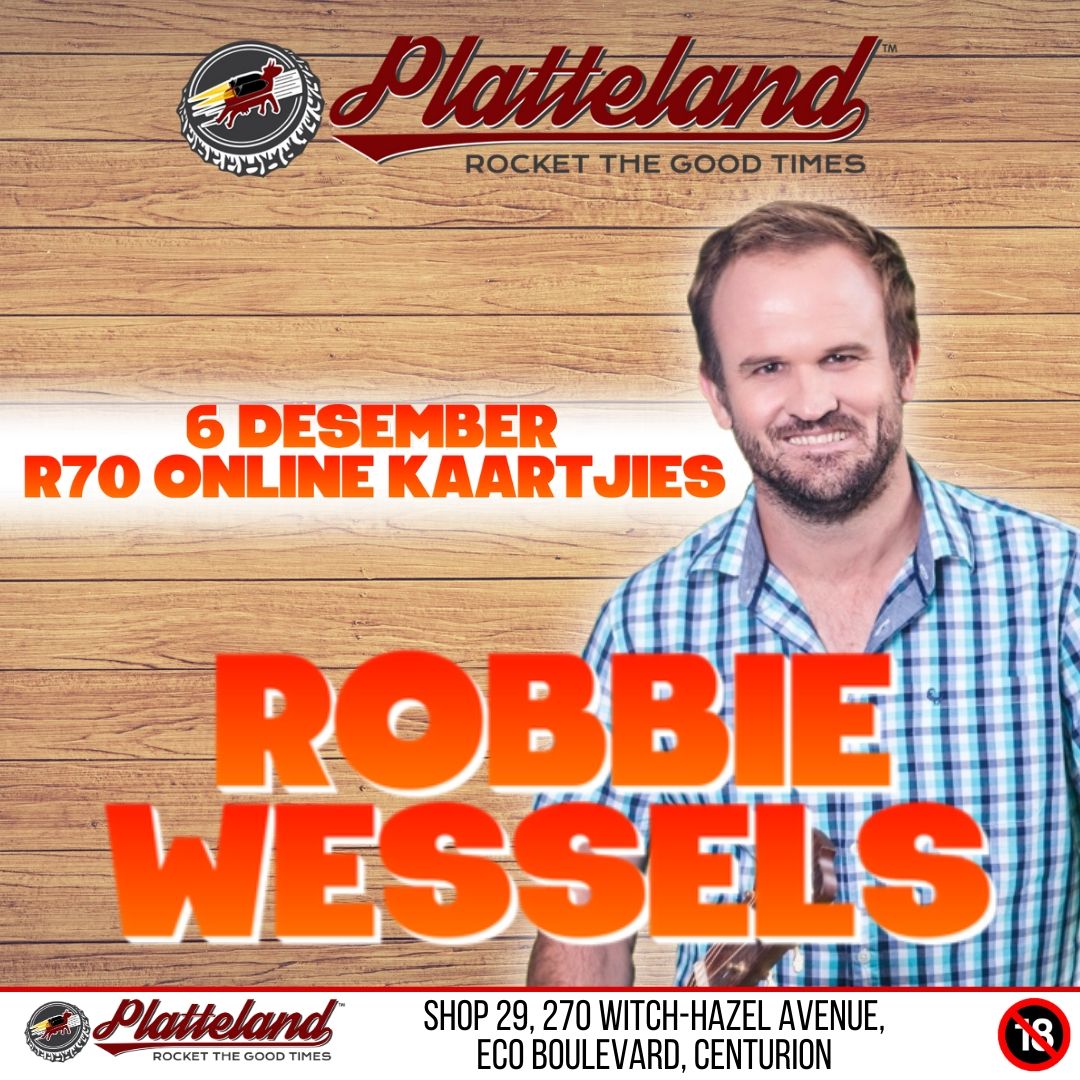 Sing lekker saam met Robbie Wessels

R70 Online Kaartjies
R100 General Kaartjies by die deur
R120 Balcony Lounge - Net 70 beskikbaar

Koop jou kaartjies by die deur op die dag of op Quicket

#Platteland #RobbieWessels #LocalIslekker #Music #Drink #Sokkie