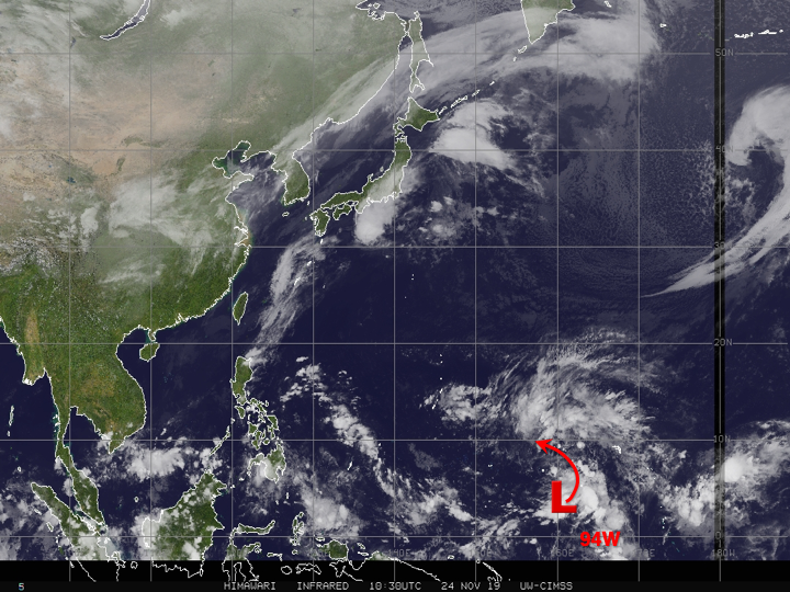 jnmet's tweet image. Quiet in the West Pacific, but low now near #Pohnpei will likely become TS #Kammuri by the time it passes near #Guam &amp;amp; the #Mariana Islands around midweek. If the storm misses the connection with a late-week upper trough it can plow W into the #Philippines next week.