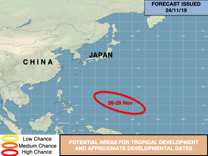 jnmet's tweet image. Quiet in the West Pacific, but low now near #Pohnpei will likely become TS #Kammuri by the time it passes near #Guam &amp;amp; the #Mariana Islands around midweek. If the storm misses the connection with a late-week upper trough it can plow W into the #Philippines next week.