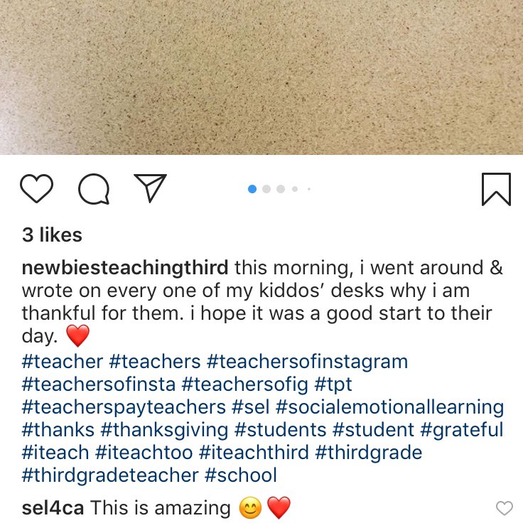 SEL4CA's tweet photo. Tell your kids/students what are you thankful for.

Great post by @newbiesteachingthird 
#socialemotionallearning #socialemotionallearningcoach #socialemotionallearningmadefun #iqvseq #socialemotionalintelligence #teacherlife #teachersofinstagram #teachers #education #educator https://t.co/UzBfaL2Ab5