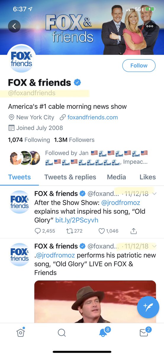  @realDonaldTrump’s largest propaganda accounts:  @FoxNews  @foxandfriends  @FoxNewsResearch were shuttered in November 2018....and he hasn’t said a peep about it...