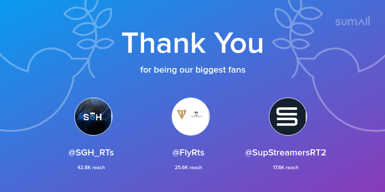storyfo's tweet photo. Our biggest fans this week: SGH_RTs, FlyRts, SupStreamersRT2. Thank you! via https://t.co/boVoIosjqT https://t.co/PR7LyiyUji