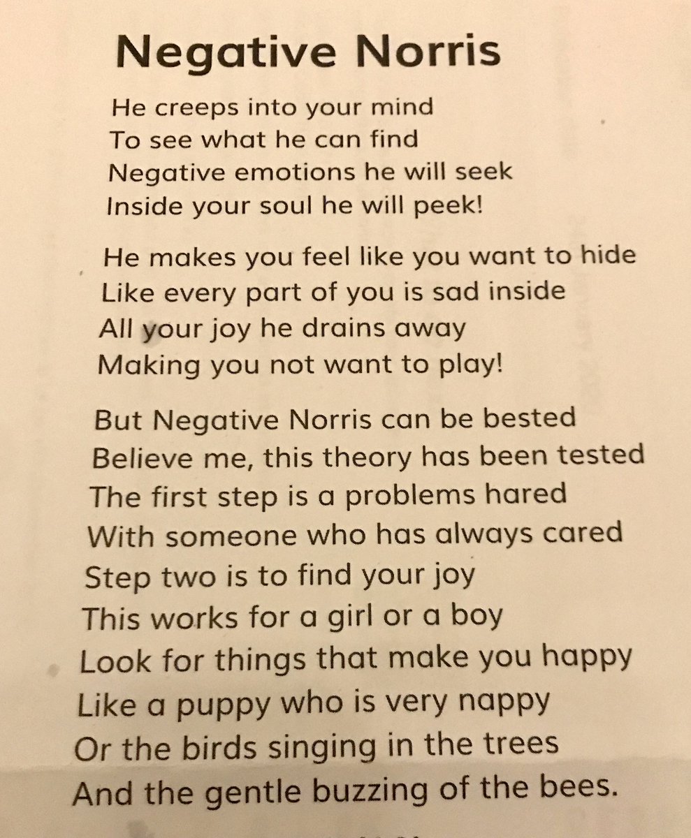 swanick10's tweet photo. My friendโs 10 year old girlโs award winning, soon to be published poem #wisebeyondheryears #negativenorris #poetry #problemsshared https://t.co/1qzo7jlwxg