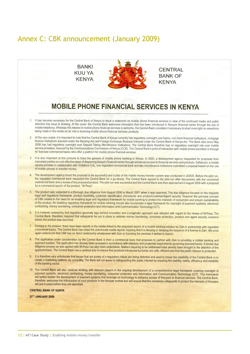 January 2009In response to the public request for audit,the Central Bank of Kenya team decided to issue a public statement outlining their position on M-Pesa.