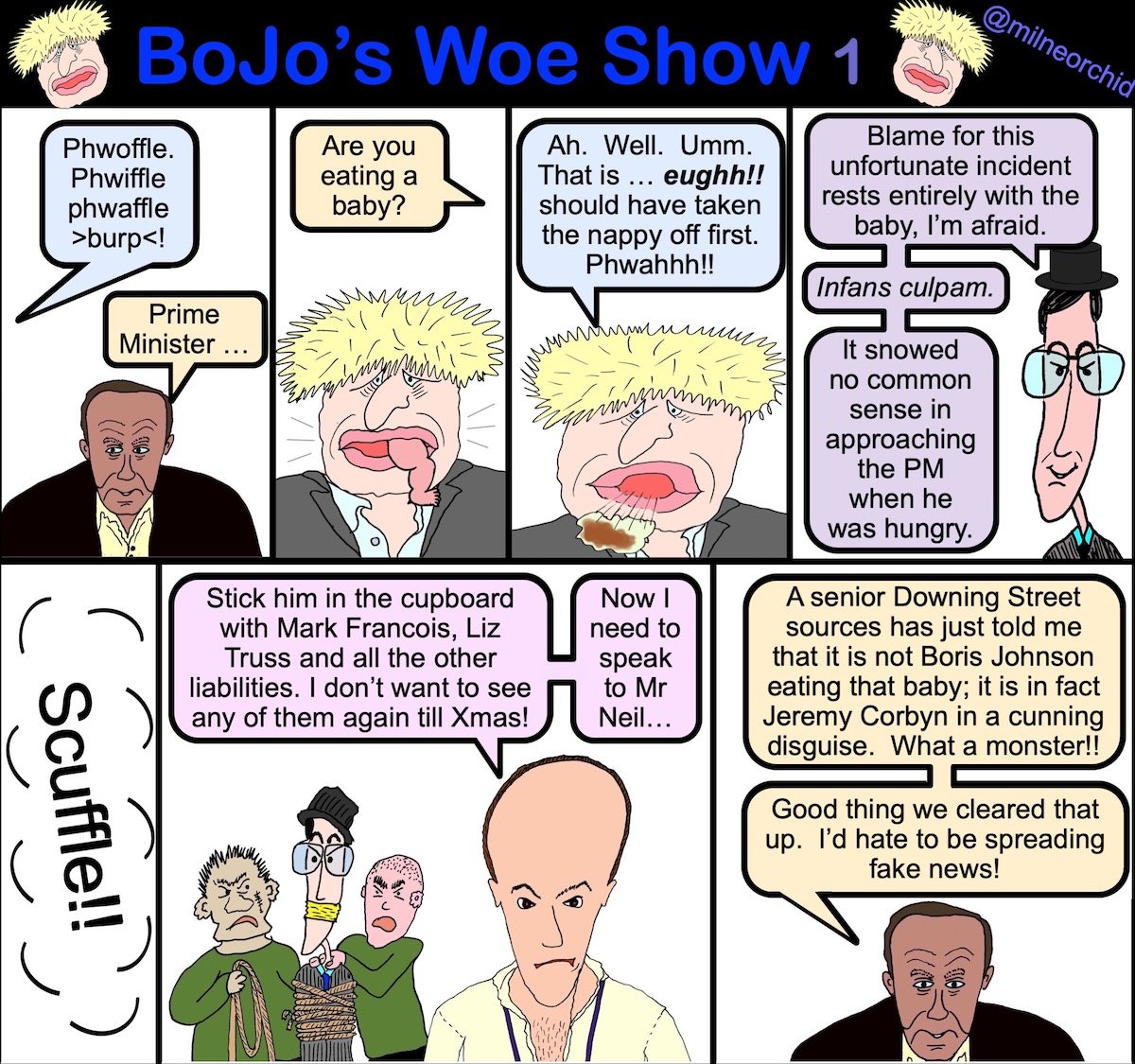 milneorchid's tweet photo. THREAD: BoJo's Woe Show, being a true and accurate account of the Tory election campaign so far ... 1/. https://t.co/jn3rERAldj