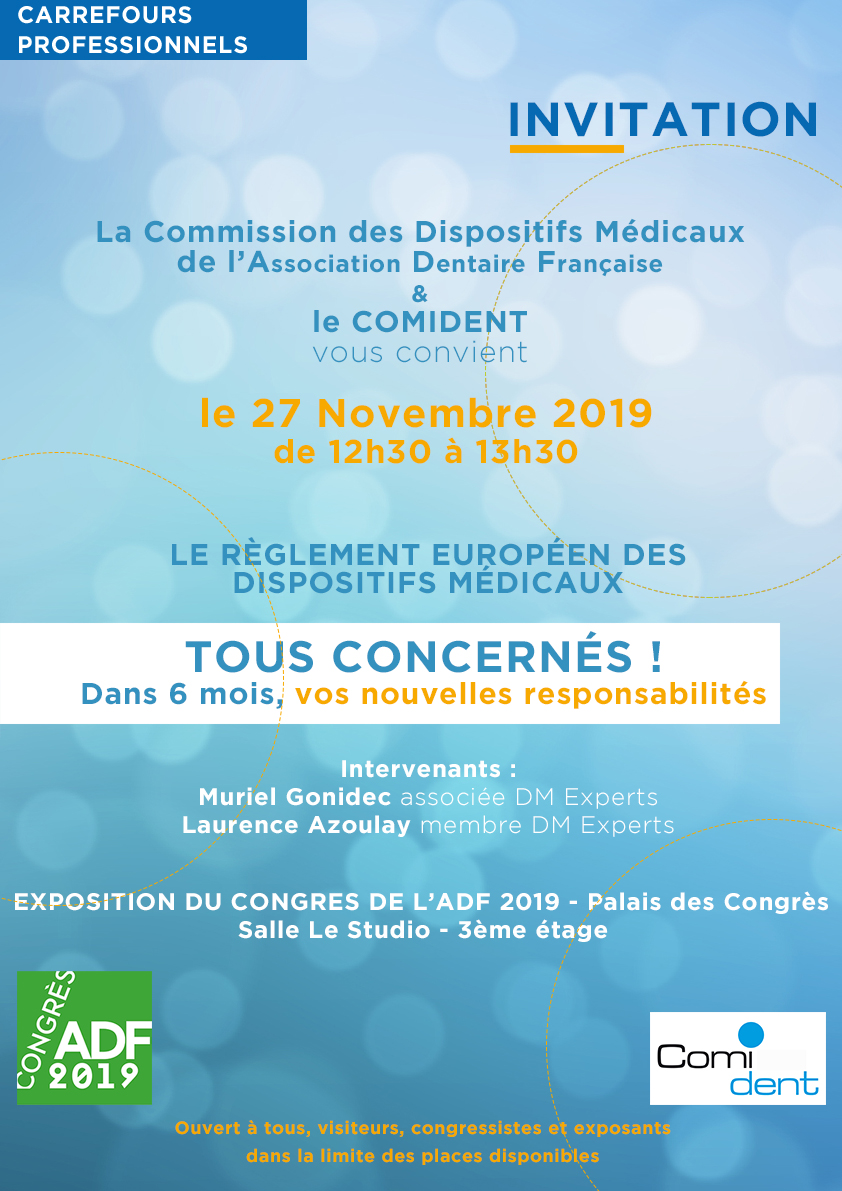 LeComident's tweet photo. INVITATION GRATUITE CONFERENCE : le Règlement #européen 2017/745 des dispositifs médicaux.
Quand : 27/11 - 12h30 à 13h30
Où: #ADF2019 au @pcdeparis
Invitation : https://t.co/dlYowQXqVw
@DM_Experts #CongresADF2019 #Dentaire #MaterielDentaire #COMIDENT @adfasso https://t.co/ocJ4mththo