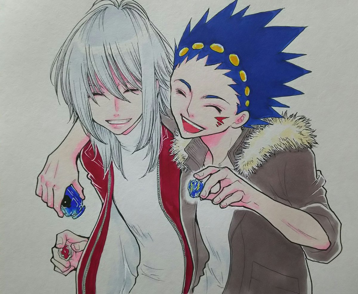 愛村サキ No Twitter 新ヴァルキリーデザインコンテスト 歴代ヴァルキリーが載っていたので 初代を手に少年時代を懐かしむ2人を バースト初期は息子 初代ヴァルで当てに行くことが度々 なので自分的にも懐かしく ベイブレードバースト 蒼井バルト 紅