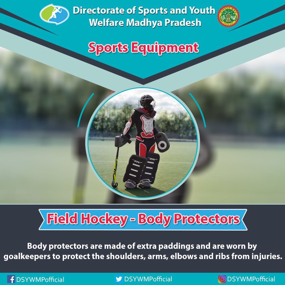 dsywmpofficial's tweet photo. #KnowAboutSportsEquipment
#Hockey : #BodyProtectors are made of extra padding and are worn by goalkeepers to protect the shoulders, arms, elbows, and ribs from injuries.
#Learn #Play #StayFit #StayHealthy #DSYW https://t.co/btT2sfk44b