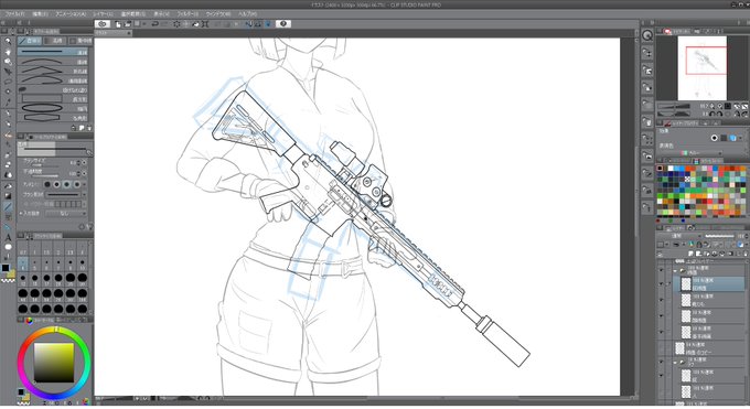 やっぱり鉄砲を描くのは楽しいなぁ 