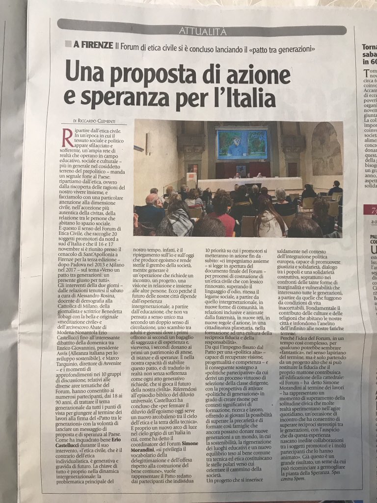 Grazie a <a href="/Toscanaoggi/">Toscanaoggi</a> per il bell’articolo di approfondimento sul III #Forum di #EticaCivile! Pezzo di <a href="/riccacleme/">Riccardo Clementi</a> #buonadomenica
