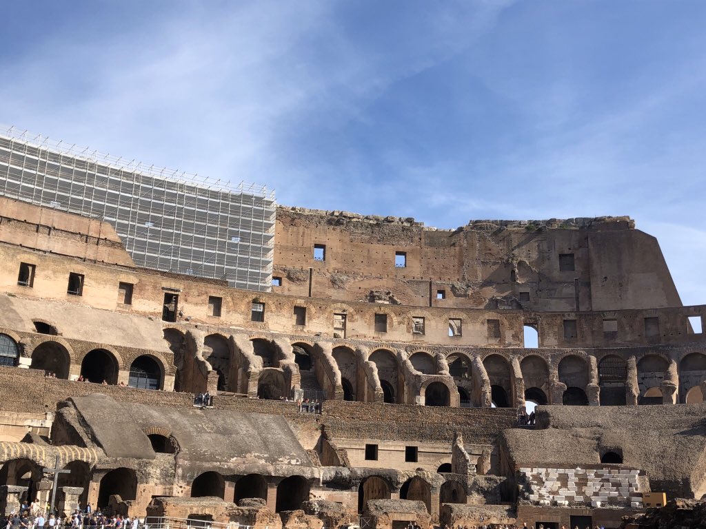 The central area of the interior within The Colosseum. This was probably how the gladiators use to view the attended audiences. But as of today, no one is required to do any more gladiatorial trials. Instead, one can now safely appreciate the beautiful higher up scenery.