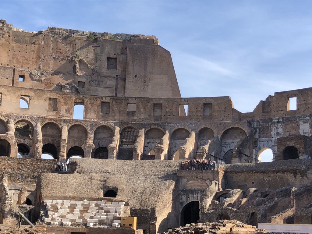 The central area of the interior within The Colosseum. This was probably how the gladiators use to view the attended audiences. But as of today, no one is required to do any more gladiatorial trials. Instead, one can now safely appreciate the beautiful higher up scenery.