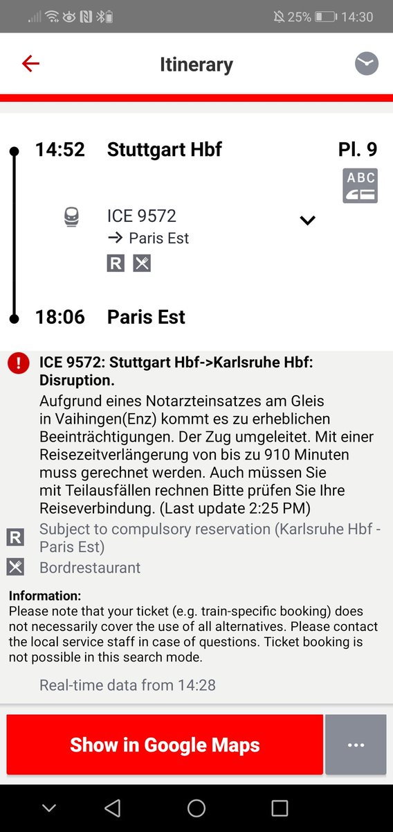 Bethany_Wanders's tweet photo. @DB_Info Bitte kurz den App Text updaten, weil es da 910 Minuten Verspätung sagt. Hoffe nicht! 😉 https://t.co/GNC5D4LUyL