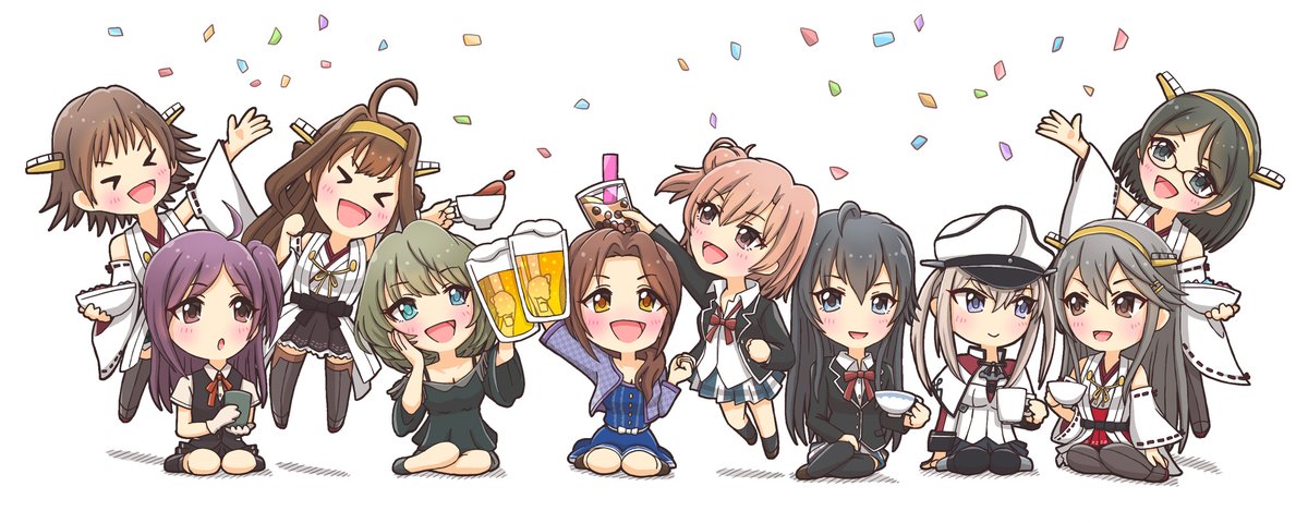 榛名(艦これ) ,霧島(艦これ) 「瑞樹の誕生日なので、かえみずの中の人繋がりで、俺ガイル完結も記念のお茶会。お茶?」|はうあのイラスト