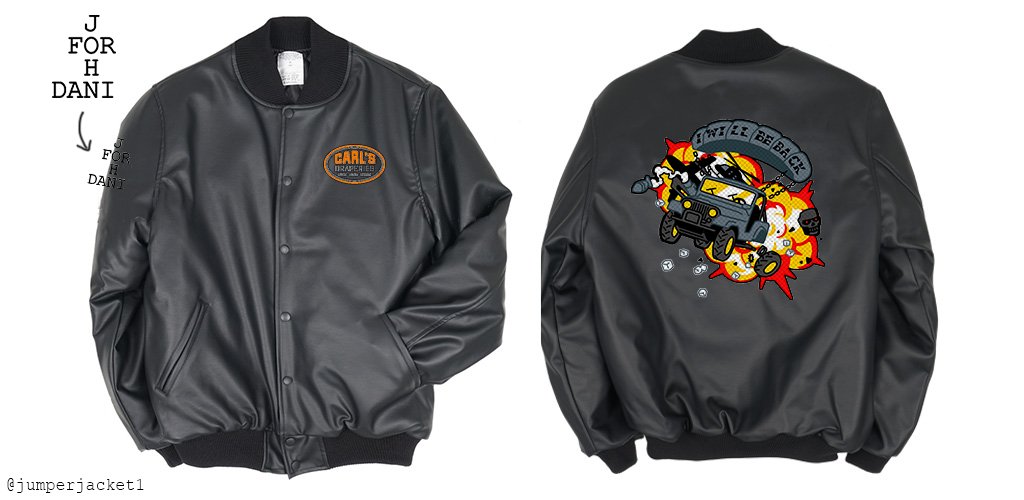 jumperjacket1's tweet photo. [터미네이터 다크페이트 레더 스타디움 재킷]
- 1차 컨셉 시안

앞면과 팔은 직자수, 등판은 자수패치와 직자수를 혼합할 예정입니다!

*스케치에서 변경된 사항: 항공점퍼->야구점퍼 / 감자칩->로고
* AI로 변환하는 과정나 자수로 구현이 가능한지 여부에 따라 디자인이 다소 변경될 수 있습니다. https://t.co/NAKrb1Orbb