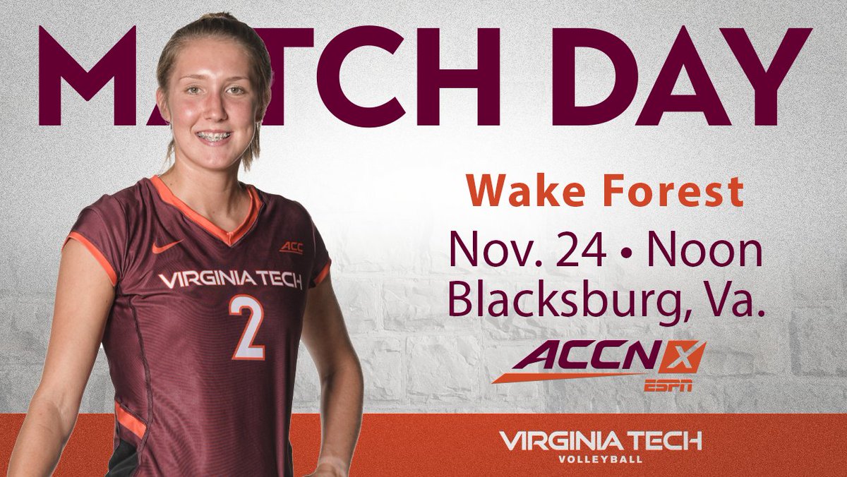 Virginia Tech Volleyball (@hokiesvb) on Twitter photo Match day in Cassell Coliseum!  
🏐Wake Forest 
🕑Noon ET
📈vthoki.es/Techstats
💻vthoki.es/0iUCP
#Next | #Hokies 🦃 Match day in Cassell Coliseum!  
🏐Wake Forest 
🕑Noon ET
📈vthoki.es/Techstats
💻vthoki.es/0iUCP
#Next | #Hokies 🦃