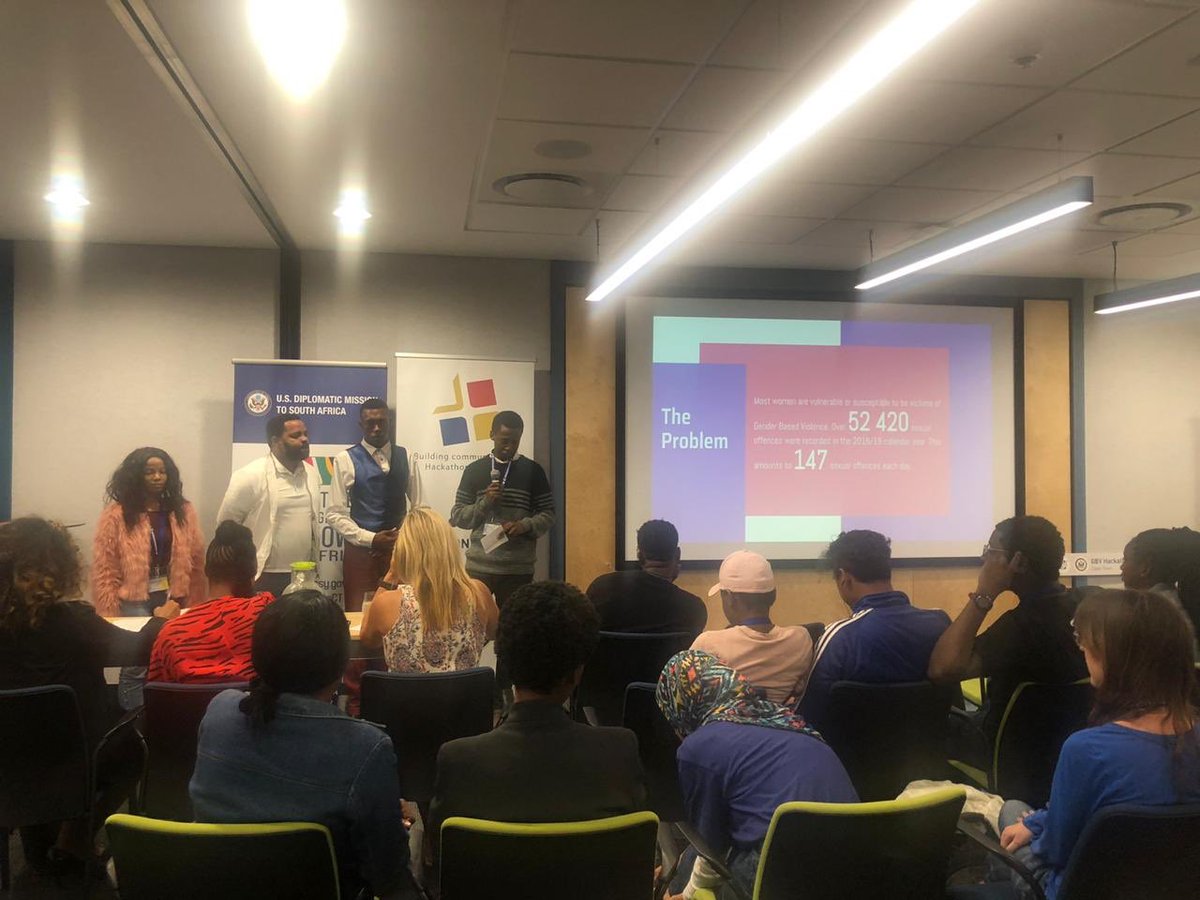 SiliconCape's tweet photo. #TeamSmartware have created a panic button which would broadcast a message to the next of kin and frost respondents. It is USSD enabled for feature phones! #SCHackathonGBV https://t.co/1qEaN05mqV