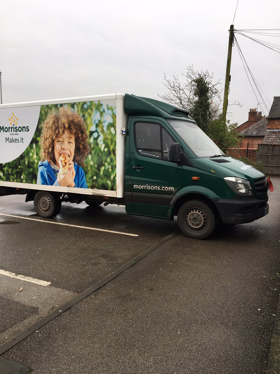 Not impressed <a href="/Morrisons/">Morrisons</a> right over the pavement!! I had to walk right round your van through the car park with a baby in a pram and a toddler! #whatsortofparkingisthat?