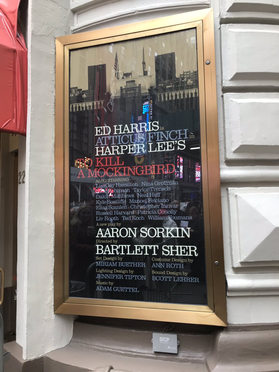 Great to see #EdHarris and #LisagayHamilton #TaylorTrensch #ElizaScanlen in #AaronSorkin @mockingbirdbway “You never really understand a person until you consider things from his point of view - until you climb into his skin and walk around in it.” Atticus Finch #NYC #Broadway