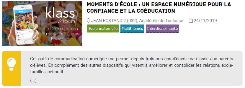 seb444432's tweet photo. Moments d'école : un espace numérique pour la #confiance et la #coéducation à l'#école maternelle #JR2 @EcolesGarros32 avec @KlassroomFR. À retrouver sur l'#innovatheque (https://t.co/aJPe4nvePg) Merci à @cardie_tlse. #RelationÉcoleFamilles #REP #EcoleNumerique #TICE #ENT #EdTech https://t.co/o4zhyhvW2k