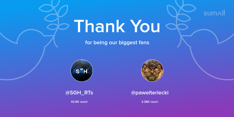 DaddyJustnn's tweet photo. Our biggest fans this week: SGH_RTs, pawelterlecki. Thank you! via https://t.co/ReErVVTV9z https://t.co/05unkn1ejU