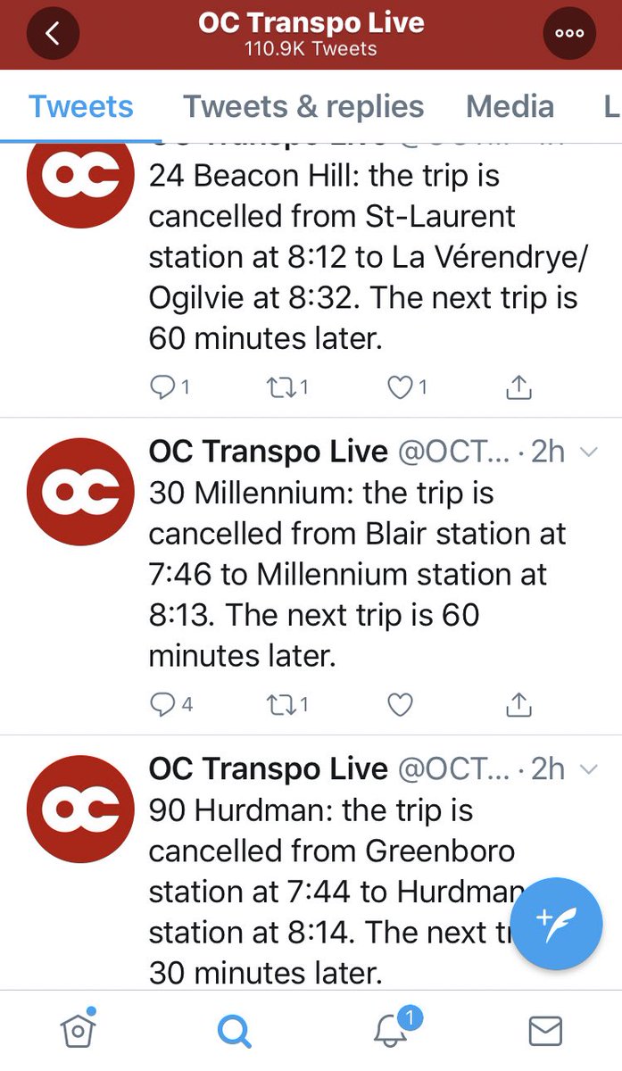 OttTransitRider's tweet image. Why so many cancellations this wknd, @OC_Transpo?? There were &amp;gt;40 reported yesterday (which means actual number was higher) &amp;amp; we’re already &amp;gt;dozen at 10am Sunday...ALL leading to 30- 120min service gaps! This is UNACCEPTABLE. 

@sarahmeaghang #OCTranspo #OttTransit /SB

Examples: