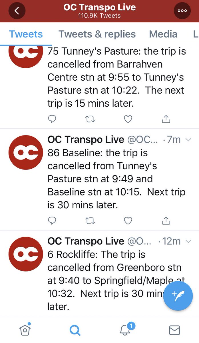 OttTransitRider's tweet image. Why so many cancellations this wknd, @OC_Transpo?? There were &amp;gt;40 reported yesterday (which means actual number was higher) &amp;amp; we’re already &amp;gt;dozen at 10am Sunday...ALL leading to 30- 120min service gaps! This is UNACCEPTABLE. 

@sarahmeaghang #OCTranspo #OttTransit /SB

Examples: