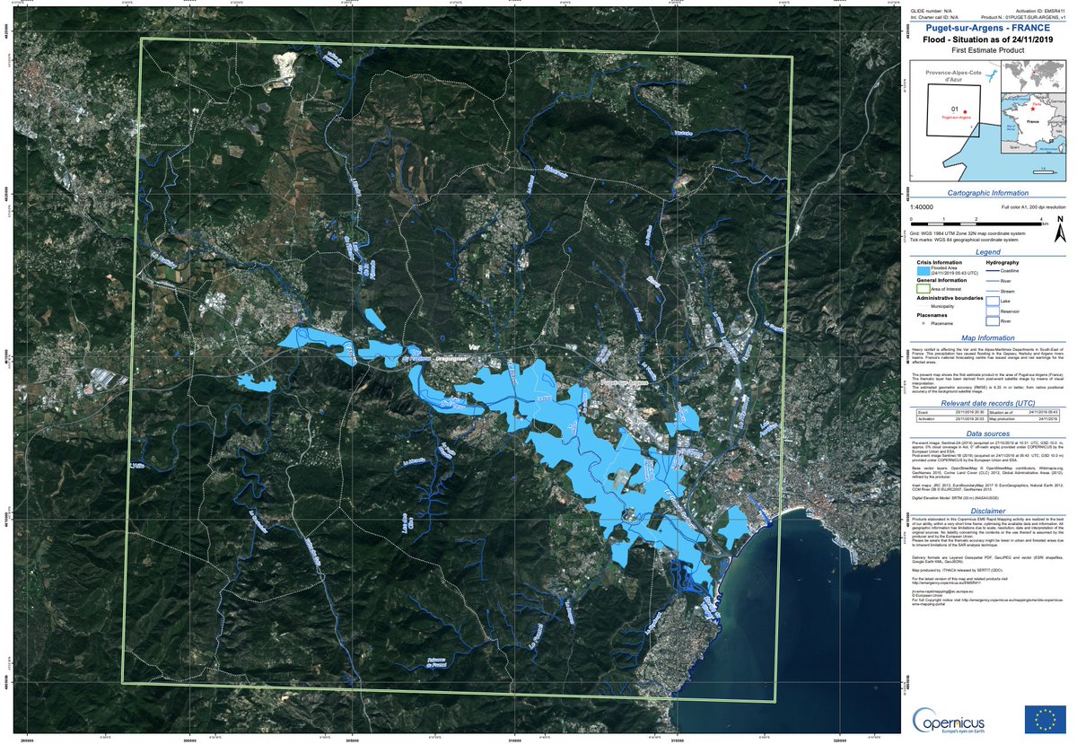 Copernicus Eu Rainfall Over The Var And Alpes Maritimes Departments In South East France Led To Floods Over The Gapeau Nartuby And Argens Rivers Basins Copernicusems Was Activated A Map Of Puget Sur Argens