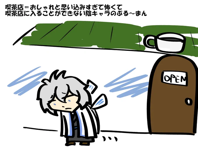 お題
「喫茶店=おしゃれと思い込みすぎて怖くて喫茶店に入ることができない陰キャラのぶる〜まん」
 #ブルーマンの標本 