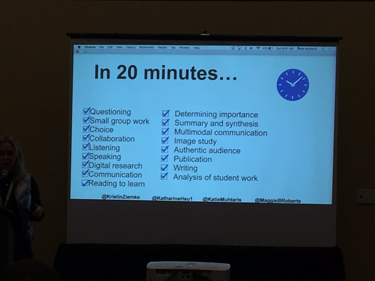 Yeah, but what can we really get done with inquiry and technology—isn’t that just extra? Ummmmm —-no. Here’s what <a href="/KristinZiemke/">Kristin Ziemke has a NEW BOOK! TEXT & TECH 📚📱🌏</a> showed us about inquiry and technology at work in the classroom . . . in just a 20-minute presentation. #NCTE19
