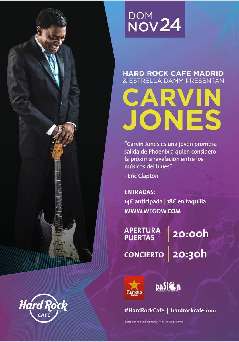 #MADRID ÚLTIMAS ENTRADAS para ver a <a href="/CarvinJonesBand/">Carvin Jones Band</a> “el Rey de las Cuerdas” 🎸🔥👑

HOY! 20:30h @HardRockMadrid #hardrockmadrid (20:00h apertura de puertas)

ONLINE <a href="/wegowES/">wegowes</a> wegow.com/es-es/conciert… y en la misma taquilla del @HardRockMadrid 

#carvinjones #madrid #concierto