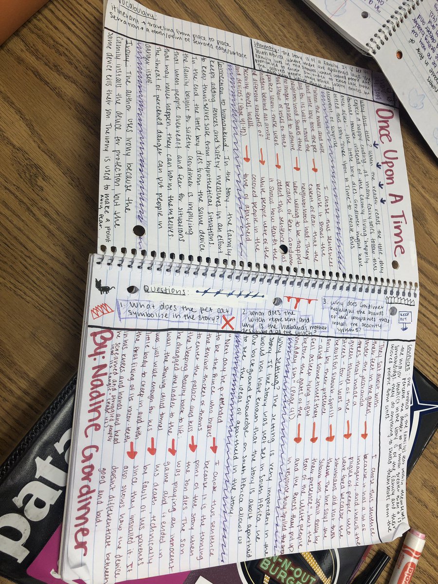 gbnaughton's tweet photo. Ditched the study guide questions for Gordimer’s Once Upon a Time in favor of thought journals inspired by #KellyGToGo and #pennykittle. Never going back. https://t.co/weyytQKQro