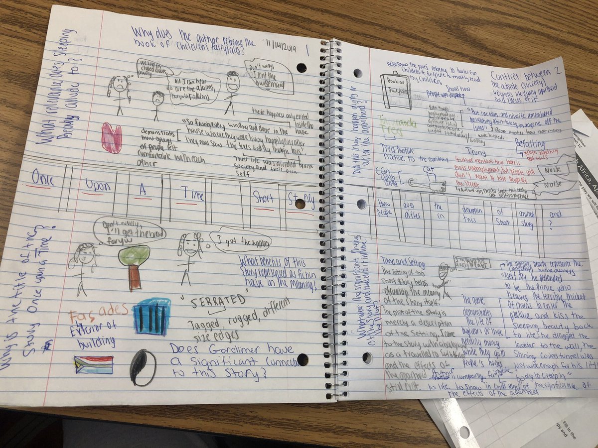 gbnaughton's tweet photo. Ditched the study guide questions for Gordimer’s Once Upon a Time in favor of thought journals inspired by #KellyGToGo and #pennykittle. Never going back. https://t.co/weyytQKQro