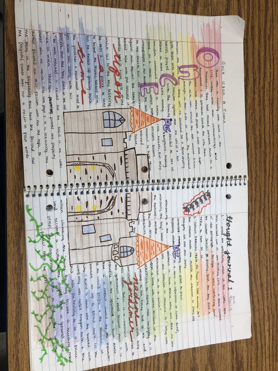 gbnaughton's tweet photo. Ditched the study guide questions for Gordimer’s Once Upon a Time in favor of thought journals inspired by #KellyGToGo and #pennykittle. Never going back. https://t.co/weyytQKQro