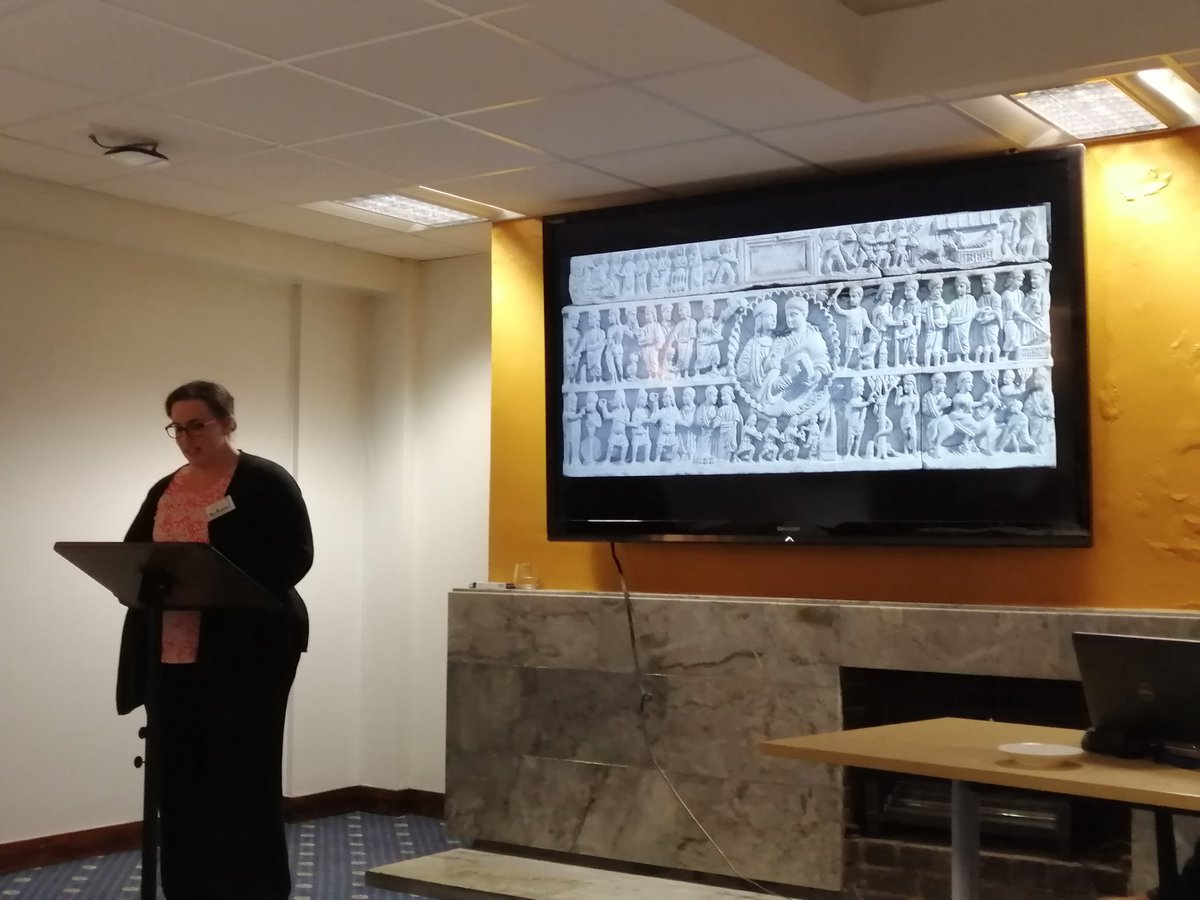SpaceConference's tweet photo. Unfortunately, it's time for our final paper. Fortunately, we have the fantastic Alexis Gorby (Oxford) to see the conference out in style with the paper: The Adelphia Sarcophagus and the construction of space in the San Giovanni catacomb #M3Spaces https://t.co/d7bMpjqifT