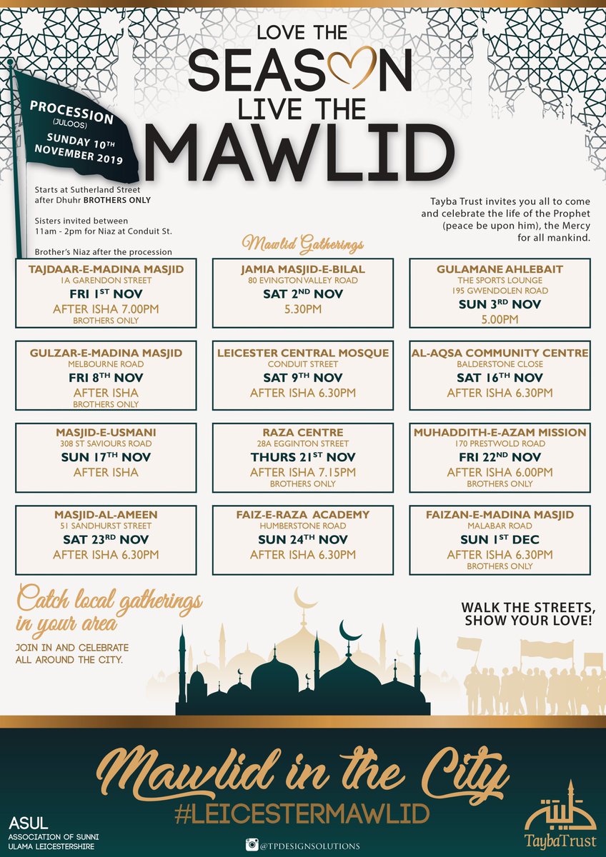 The #Mawlid gatherings continue in #Leicester, this evening at @FaizeRaza__ Academy Insha Allah | Please attend! | Jazakallah |